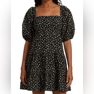 WAYF Windham Printed Puff Sleeve Dress| Color Black| Size Small